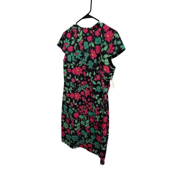Alexia Admor NWT Floral Print Cap-Sleeve Dress Black Green Fuchsia Sz Large - Picture 3 of 10